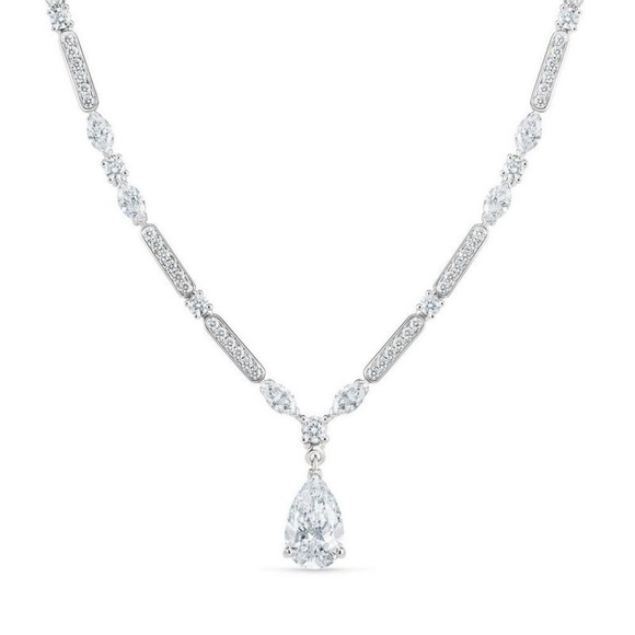 Pear & Marquise Cut White Sapphire Pendant Necklace 925 Sterling Silver - Picture 6 of 7